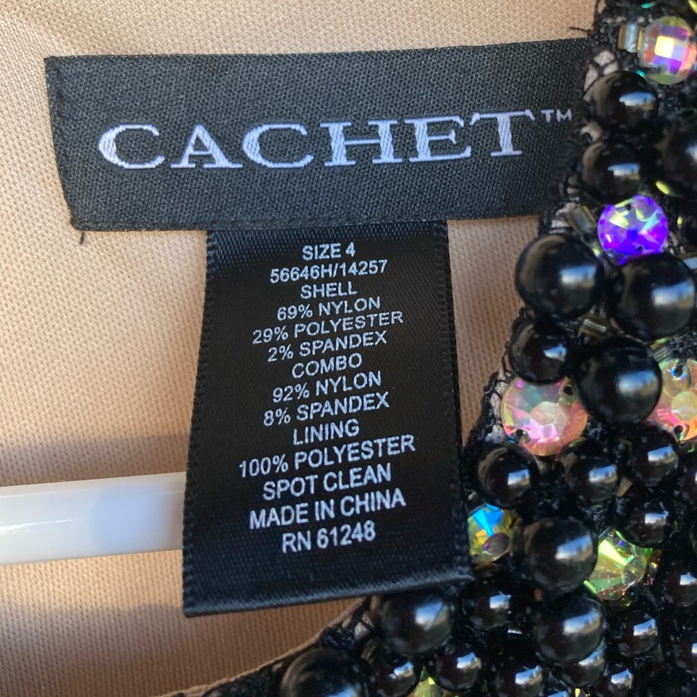CACHE Long Maxi Black Lace and Tan Mesh-like beaded Evening Event Prom Dress - Picture 4 of 7